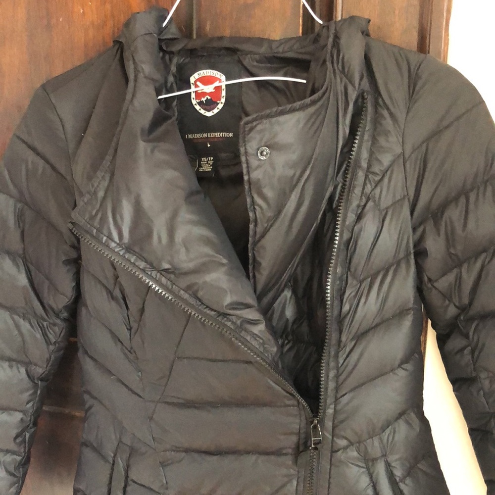 Long Down coat 1 MADISON Expedition Womens black hooded s Xs